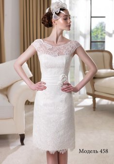 Свадебное платье Кэтрин-M40842. С прямой юбкой, короткое без шлейфа.
