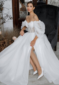 Свадебное платье 6380А-С69886. А-силуэт, длинное со шлейфом.