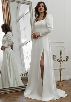 Свадебное платье 6515а-С69922. С прямой юбкой, длинное со шлейфом.