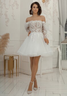 Свадебное платье 6636-С69945. С пышной юбкой, короткое без шлейфа.