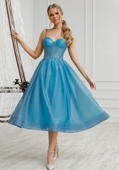 Вечернее платье 2260а-С69972. А-силуэт, короткое без шлейфа.